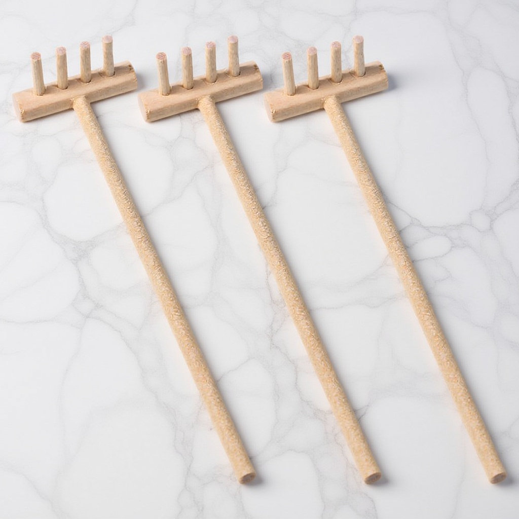 Zen Gardening Tools - 3Pcs Bamboo Mini Rake Set for