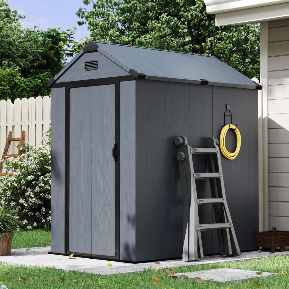 Gardening Tools - 4×6 T All-Weather Resin Storage Shed,