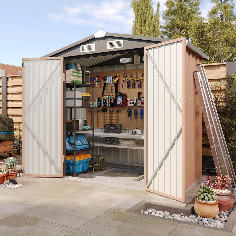 Gardening Tools - 6'x4' Outdoor Metal Storage Shed with