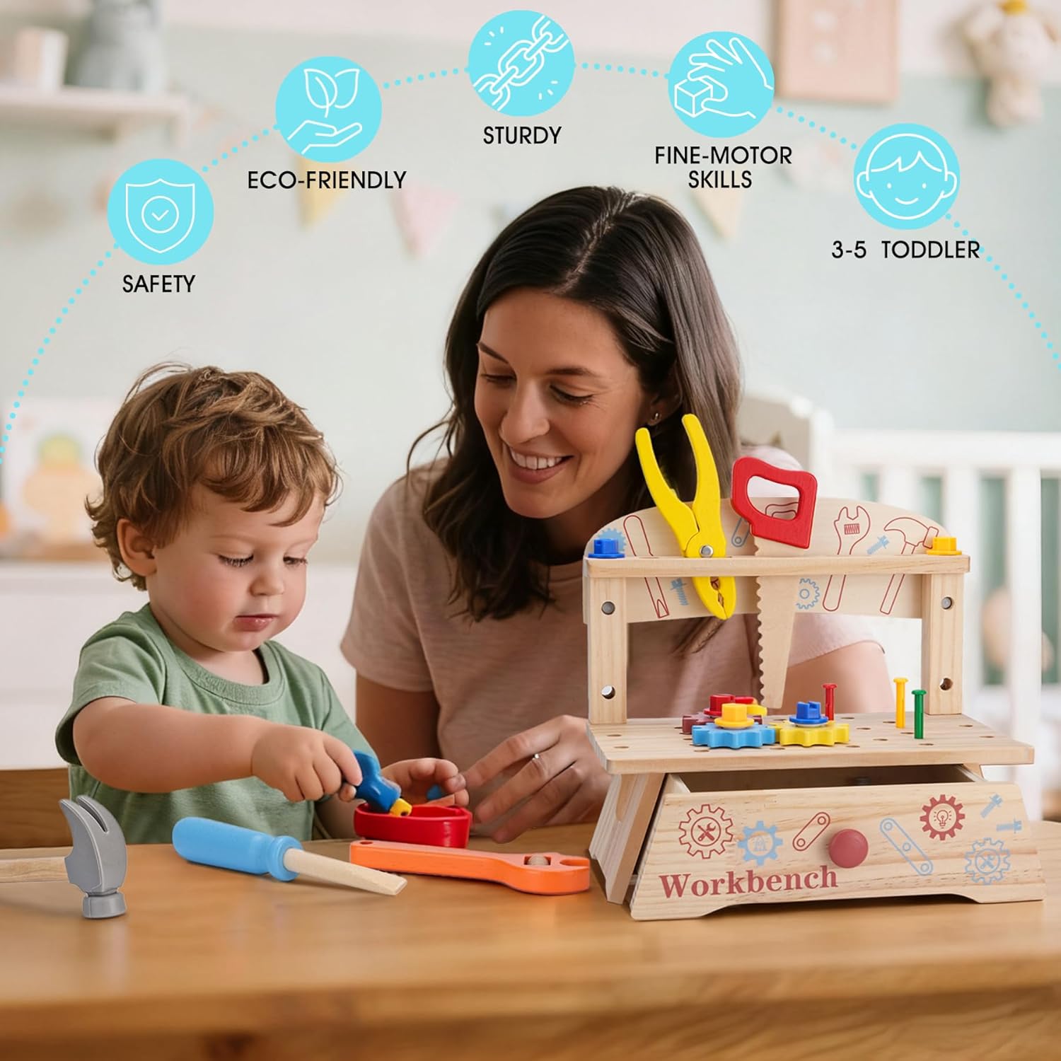 Wooden Tool Bench for Kids,Mon - Gardening Tools Toddler incelemesi ve fiyatı